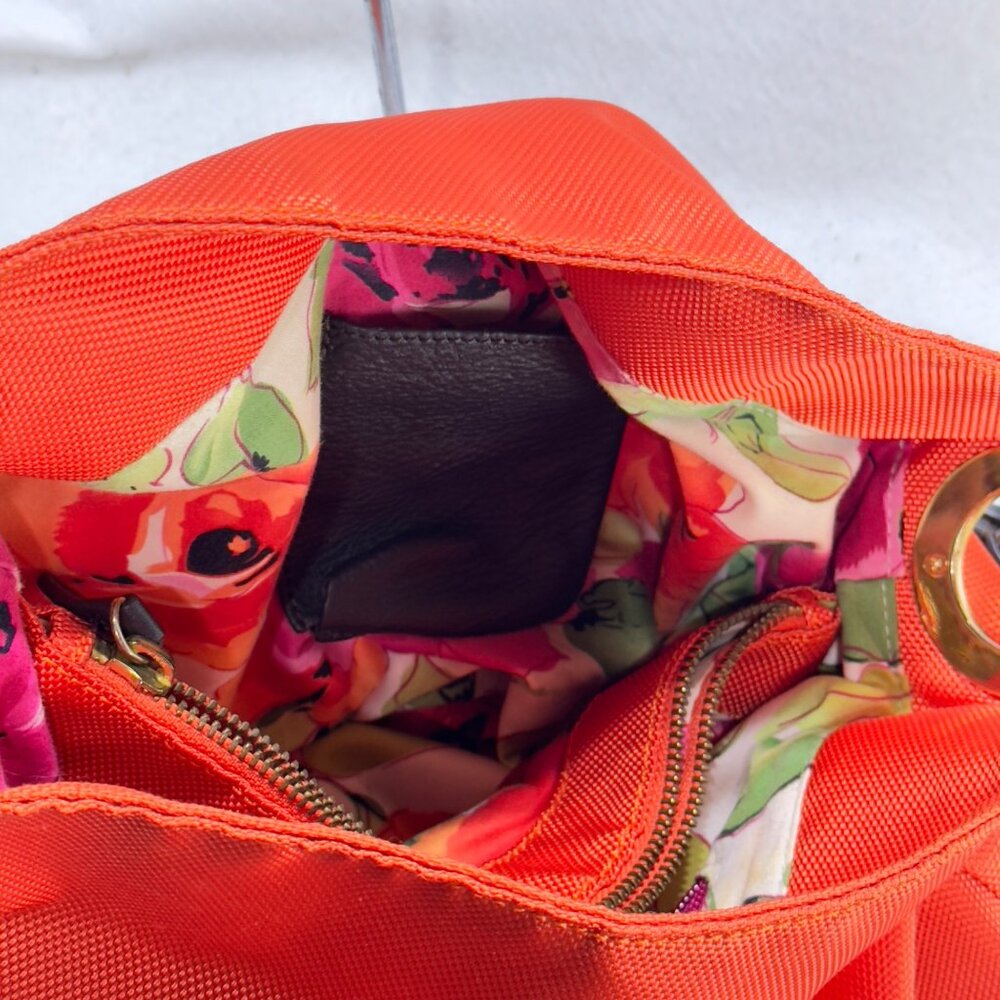 JPK Paris 75 Orange & Floral Lined Nylon Shoulder Bag With Gold Hardware - Picture 8 of 12